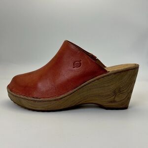 Born Natalie Clogs Women’s Size 9 Leather Mule Platform Comfort Wedge Rust Color